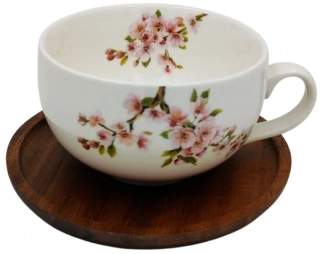 Hrnek s dřevěným podšálkem - Sakura